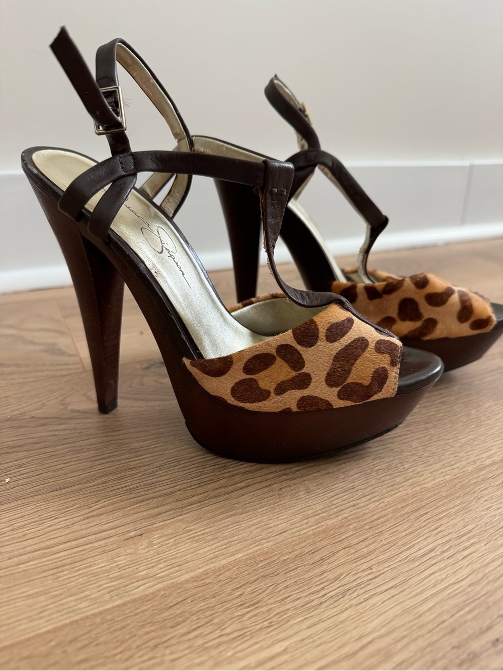 Jessica Simpson Brown Leopard Platform Slingback Heels